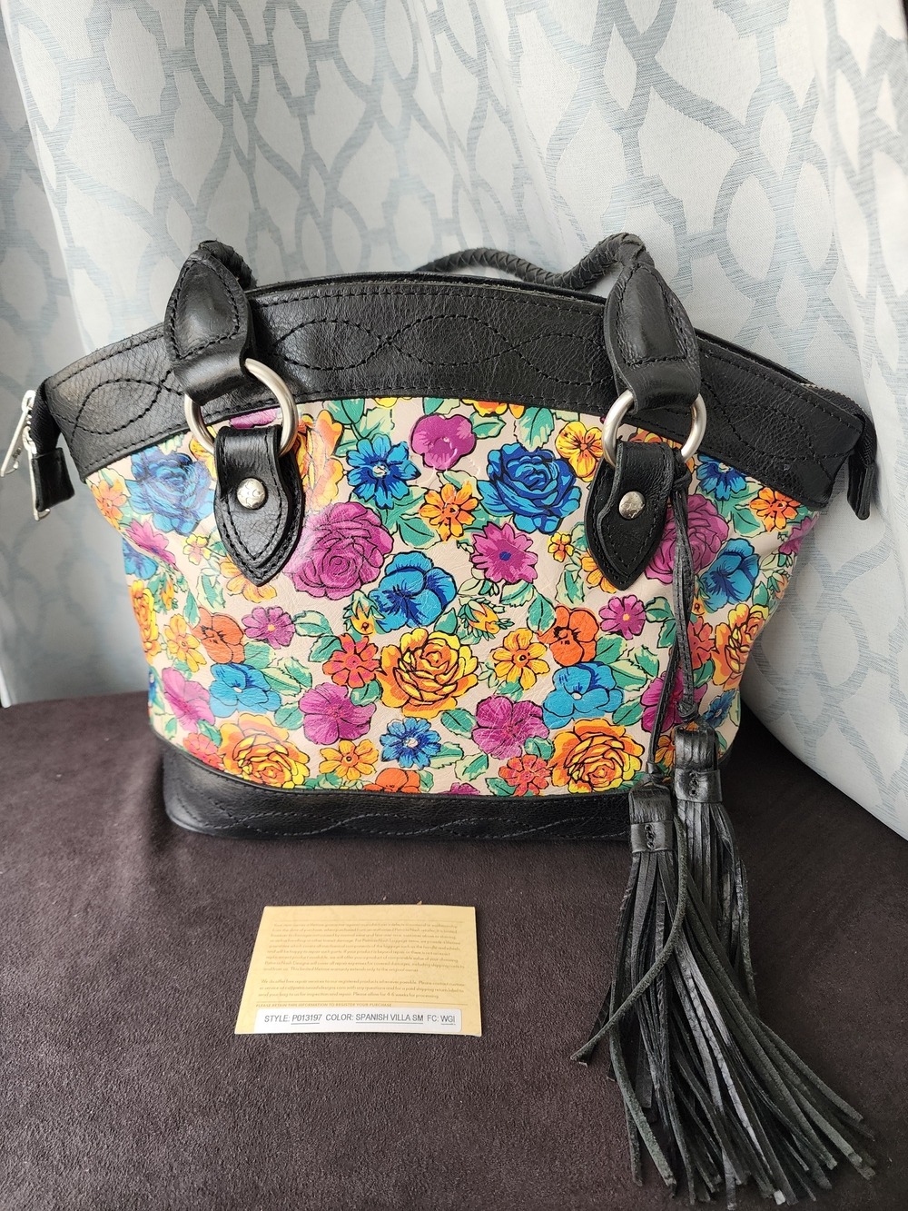 Gorgeous Patricia Nash Leather Spanish Villa Floral Satchel Handbag Purse EUC